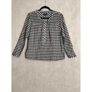 J. Crew Women's Size Large Smocked Pop-Over Top Crinkle Gingham Black & White